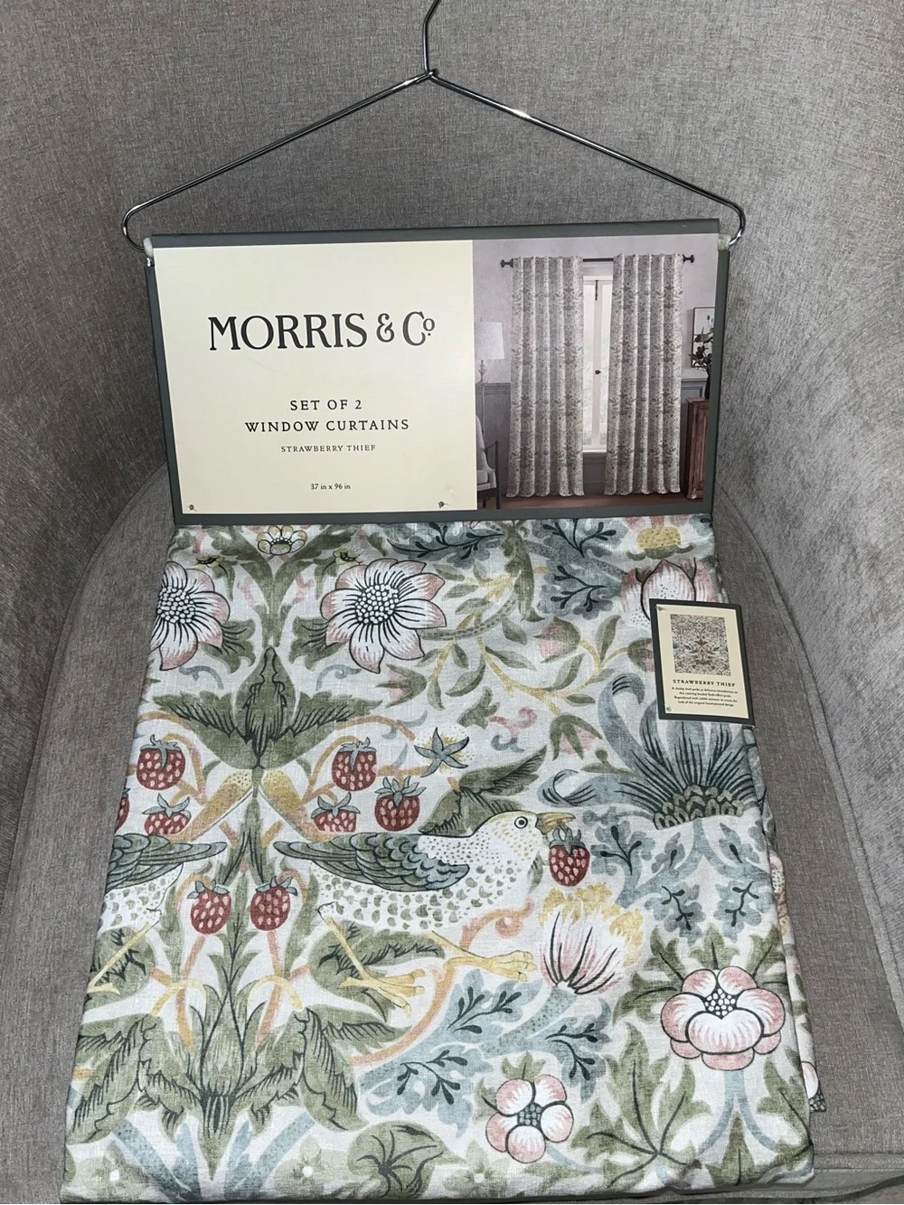 Morris & Co Strawberry Thief Window Drapes Panels Set Of 2 Size 37” x 96” Nwt